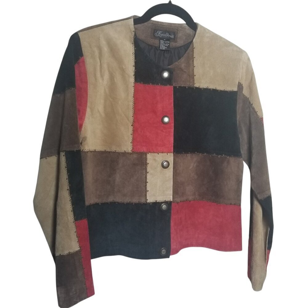 Vtg Karen Arnold Women's 90s Grunge Patchwork Leather Jacket Sz M Multi Edgy